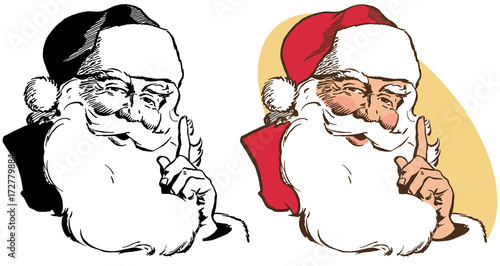 A realistic portrait of Santa Claus stroking his beard.