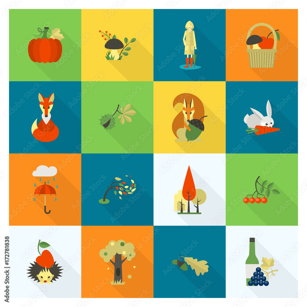 Set of Flat Autumn Icons Set of Flat Autumn Icons