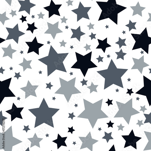 Star seamless pattern. White and blue retro background. Chaotic elements. Abstract geometric shape texture. Effect of sky. Design template for wallpaper wrapping  textile. Vector Illustration