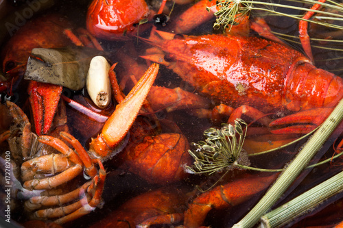 Photography boiled shellfish in pan
