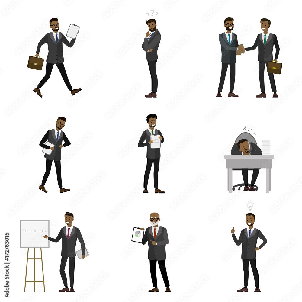 Cartoon African American Businessman Characters Cartoon African American Businessman Characters
