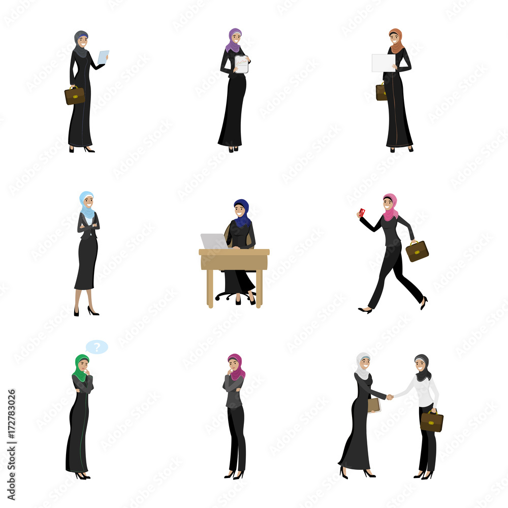 Fototapeta premium Cartoon Successful Arabic Businesswoman characters