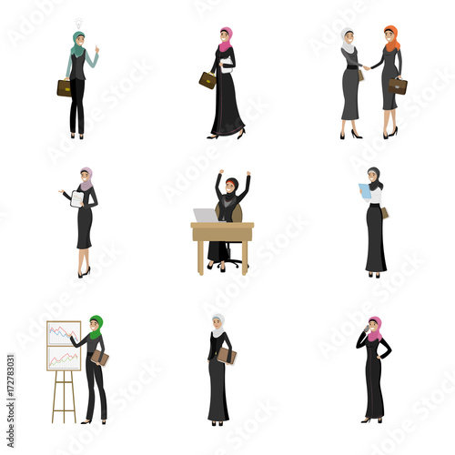 Cartoon Successful Arabic Businesswoman characters