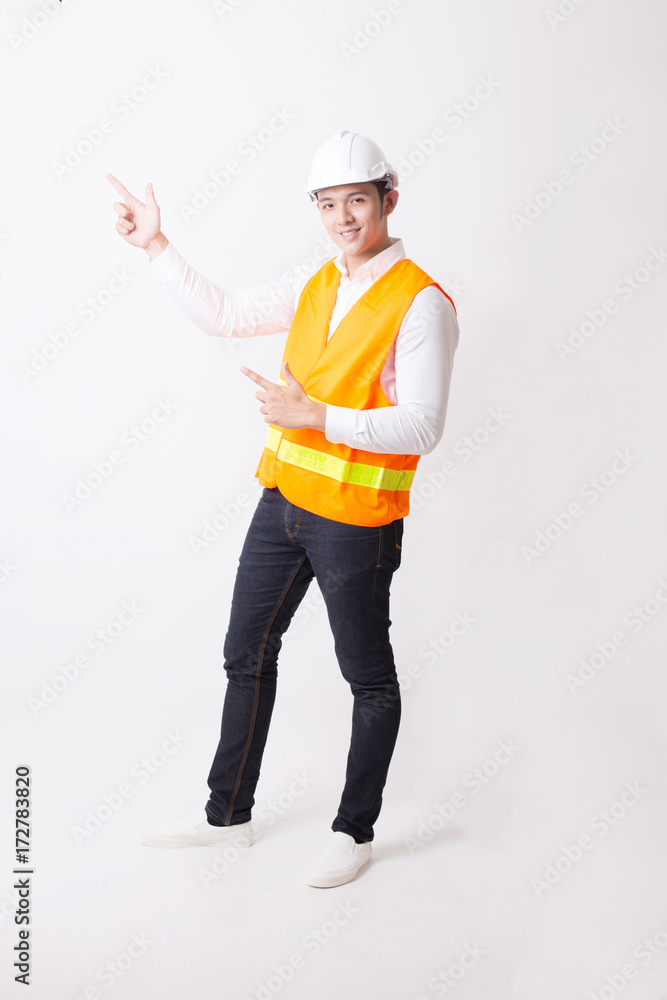 Portrait of Asian Engineer Designer in Isolated Background With Gesture Sign Portrait of Asian Engineer Designer in Isolated Background With Gesture Sign
