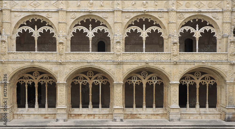 Jeronimos Monastery ornamental windows in Lisbon, Portugal