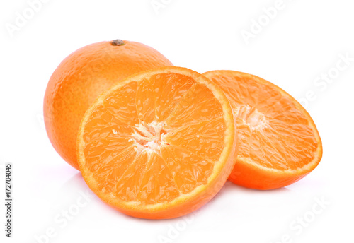 whole and half of mandarin oranges isolated on white background