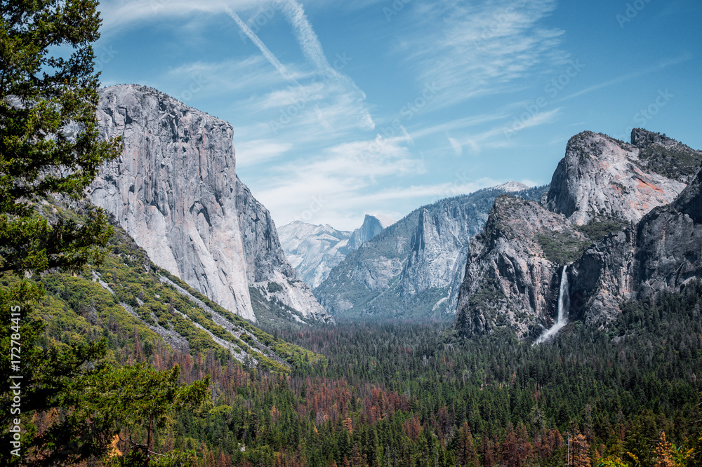 Yosemite Valley. The rocks, forests and waterfalls of the Yosemite National Park