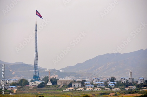 KOREA,JOINT SECURITY AEREA: View to KIJŎNG-DONG. Is a village in North Korea. North Korea call it Peace Village, South Korea Propaganda Village. 