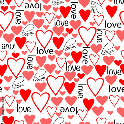 Seamless background heart with text love