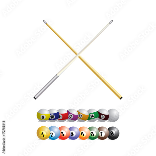 design of ball pool vector and sticks one set