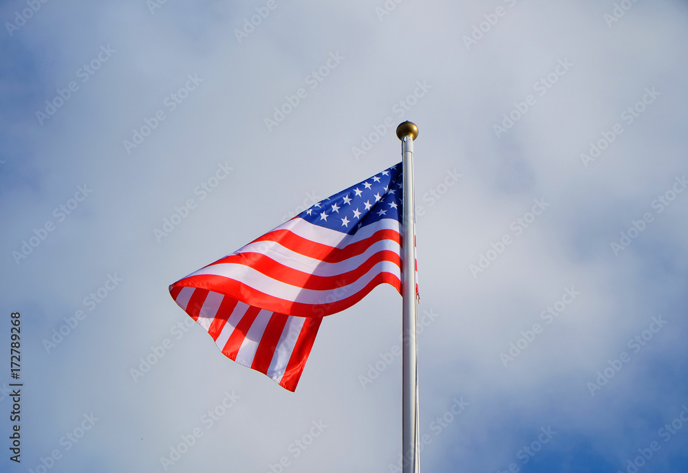  American flag against cloudy sky