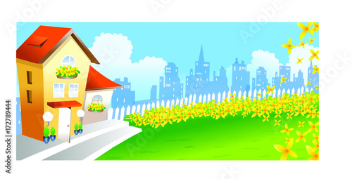 illustrate green houses and cities