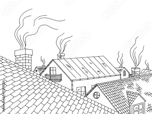 Roof graphic black white city landscape sketch illustration vector
