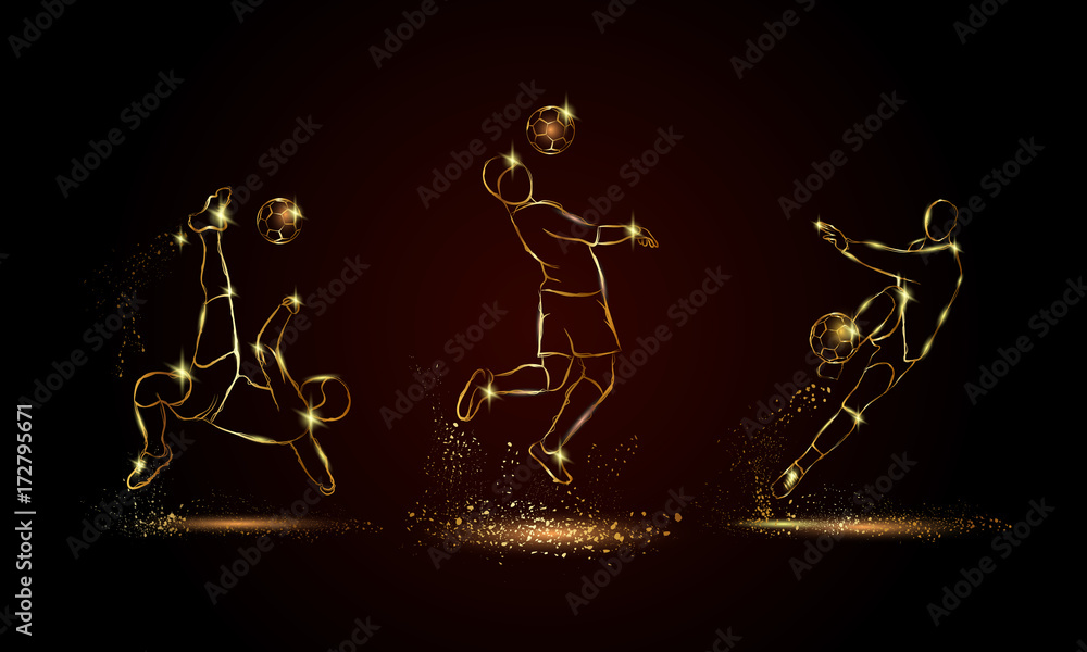 Fototapeta premium Soccer players set. Golden linear football player illustration for sport banner, background and flyer.