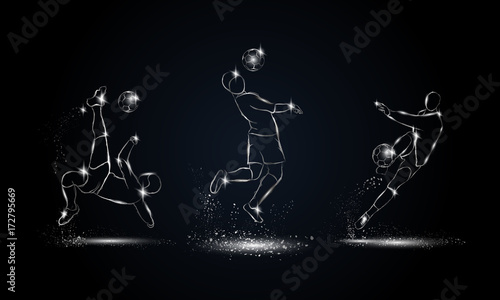Soccer players set. Metallic linear football player illustration for sport banner, background and flyer.