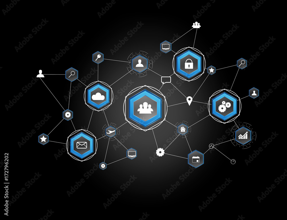 Business network connection displayed on a futuristic interface with technology icon - Worldwide business concept Business network connection displayed on a futuristic interface with technology icon - Worldwide business concept