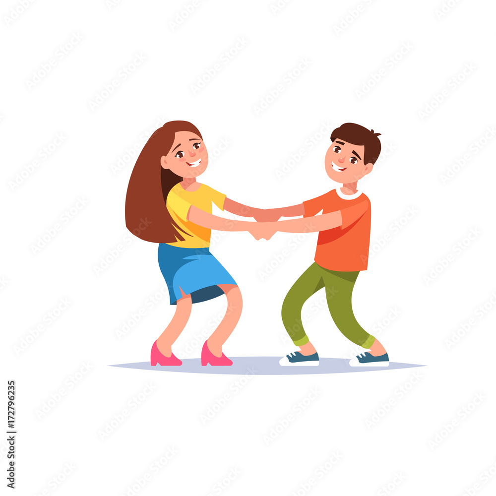 happy boy and girl holding hands isolated happy boy and girl holding hands isolated