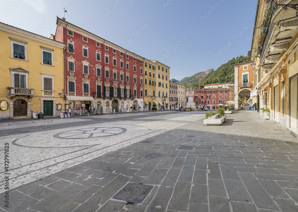 Piazza Alberica square, Carrara, Tuscany, Italy, in a moment of tranquility