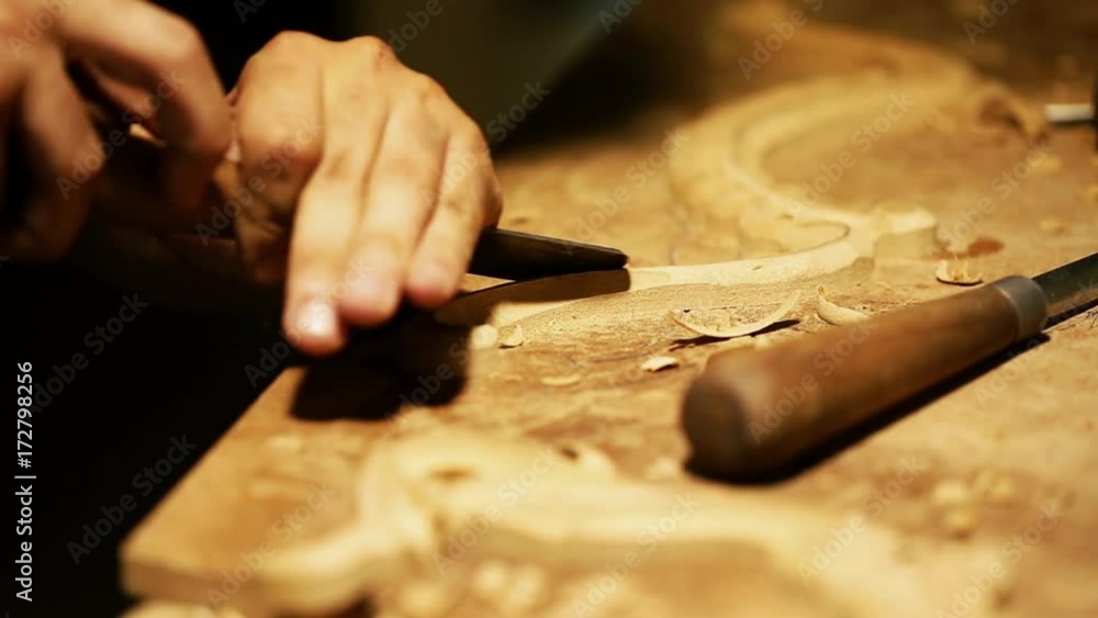 Wood carving master works - close up video shooting Wood carving master works - close up video shooting