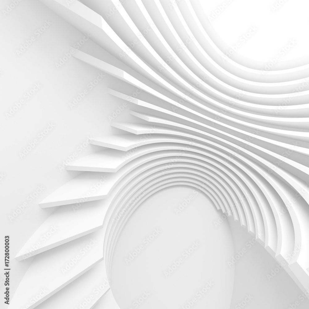 Naklejka premium Modern Architecture Background. White Circular Tunnel Building, 3d Illustration of Light Futuristic Hall