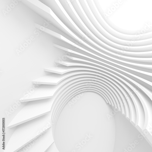 Fototapeta Naklejka Na Ścianę i Meble -  Modern Architecture Background. White Circular Tunnel Building, 3d Illustration of Light Futuristic Hall