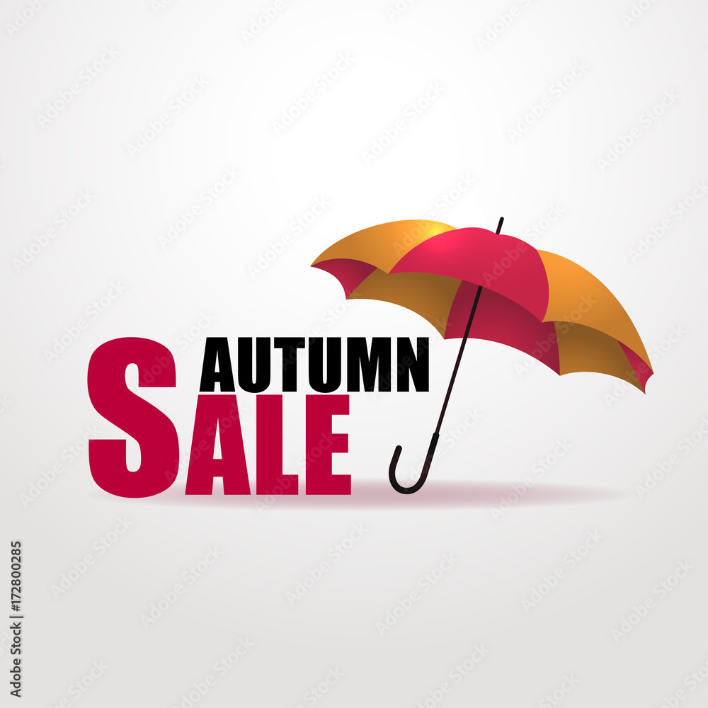 Autumn sale Vector illustration Realistic striped umbrella-cane with the inscription Autumn sale on white background Modern template for banner, poster with text space