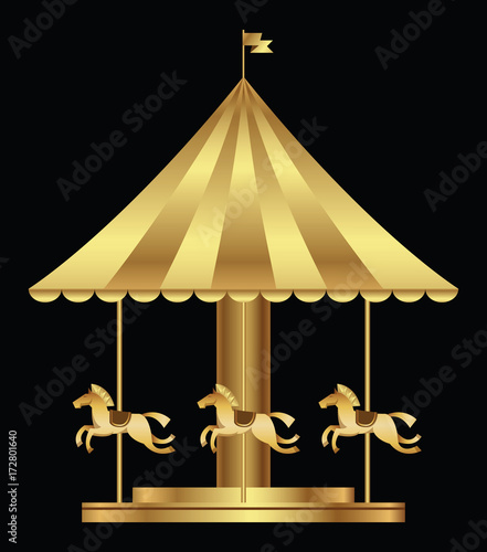 Amusement park with golden carousel horses