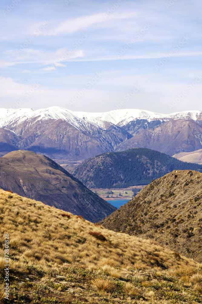 Southern Alps with lake Coloridge in New Zealand