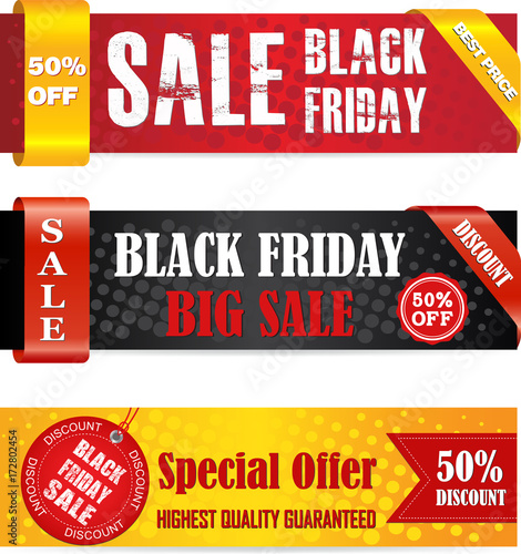 Black Friday sale banner set. Can be used for Web banners, posters, newsletter designs, ads, coupons, social media banners.