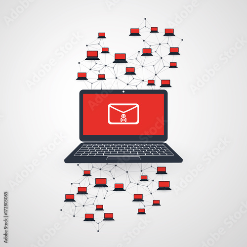 Network Vulnerability - Virus, Malware, Ransomware, Fraud, Spam, Phishing, Email Scam, Hacker Attack - IT Security Concept Design, Vector illustration