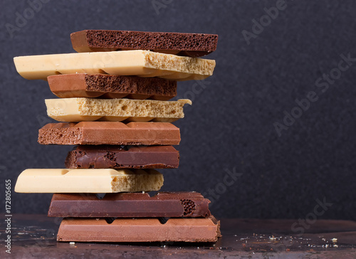 stack of different kind porous chocolate pieces