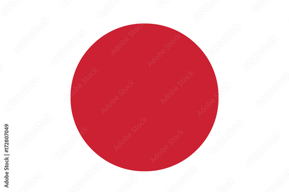 Naklejka premium The national flag of Japan which is a crimson red disc on a white background which represents the sun