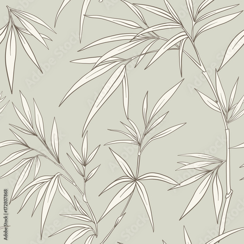 Seamless pattern with bamboo leaves and branches in Japanese sty