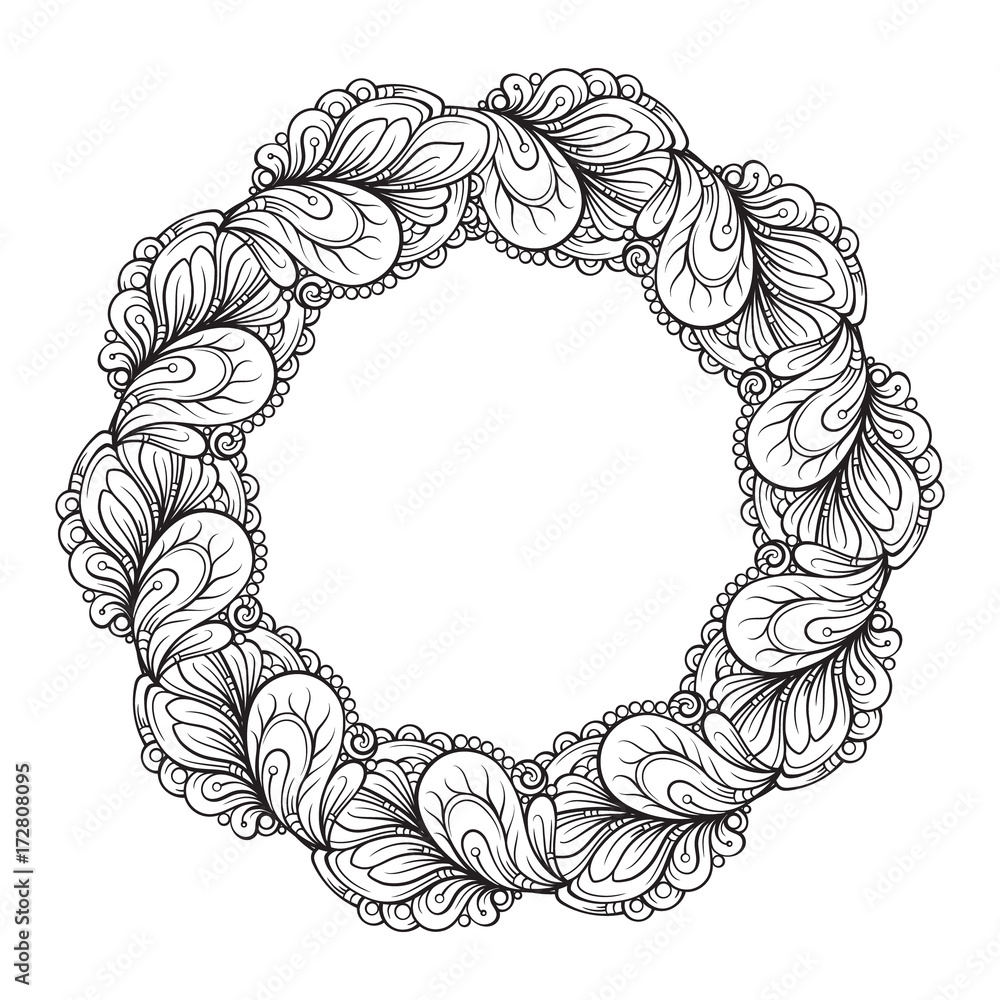 Vector round black and white floral frame Stock Vector | Adobe Stock