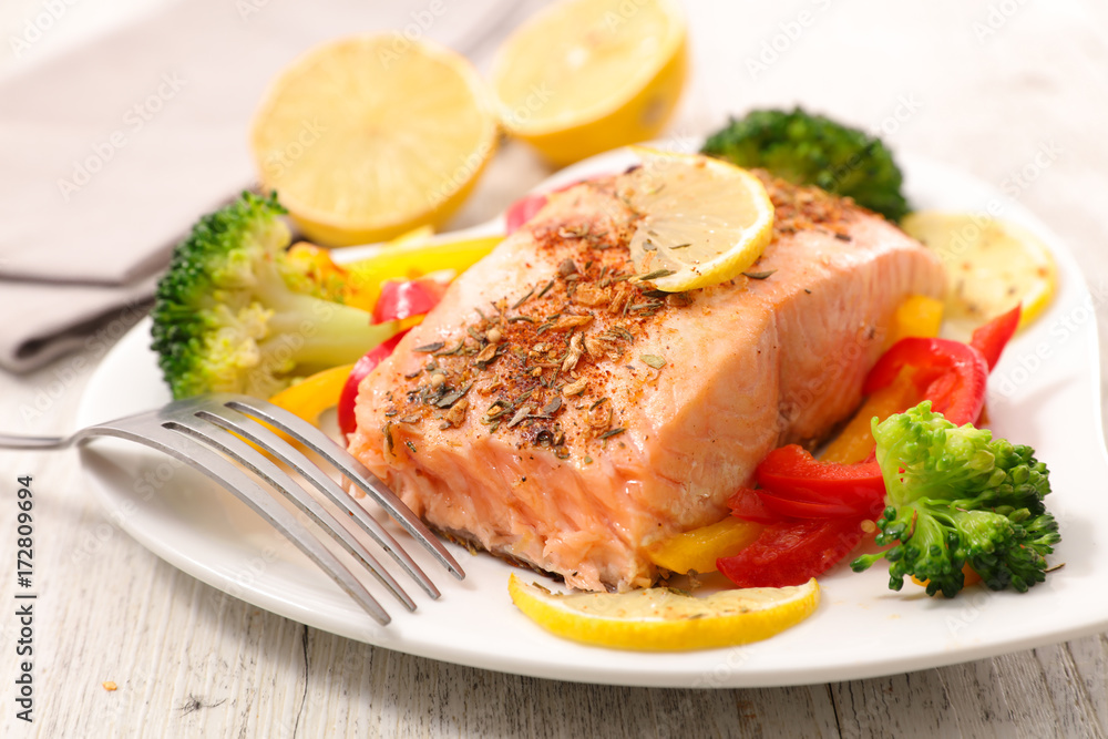 grilled salmon fish with vegetables