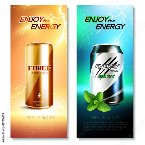 Aluminum Cans Drinks Vertical Banner Set