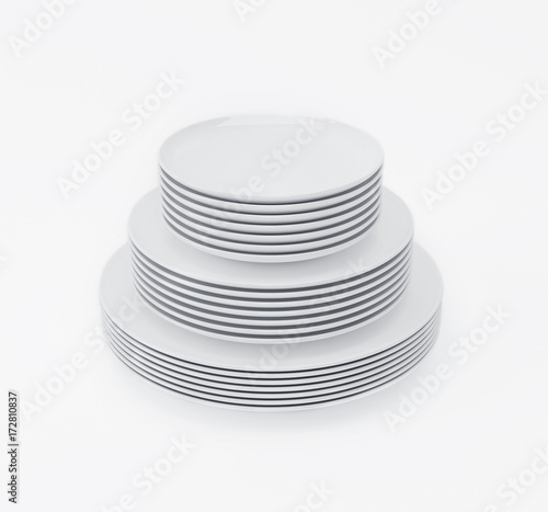 A stack of plates on white background, 3D rendering
