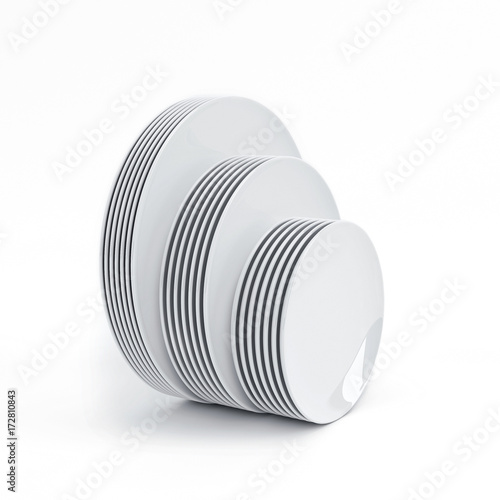 A stack of plates on white background, 3D rendering