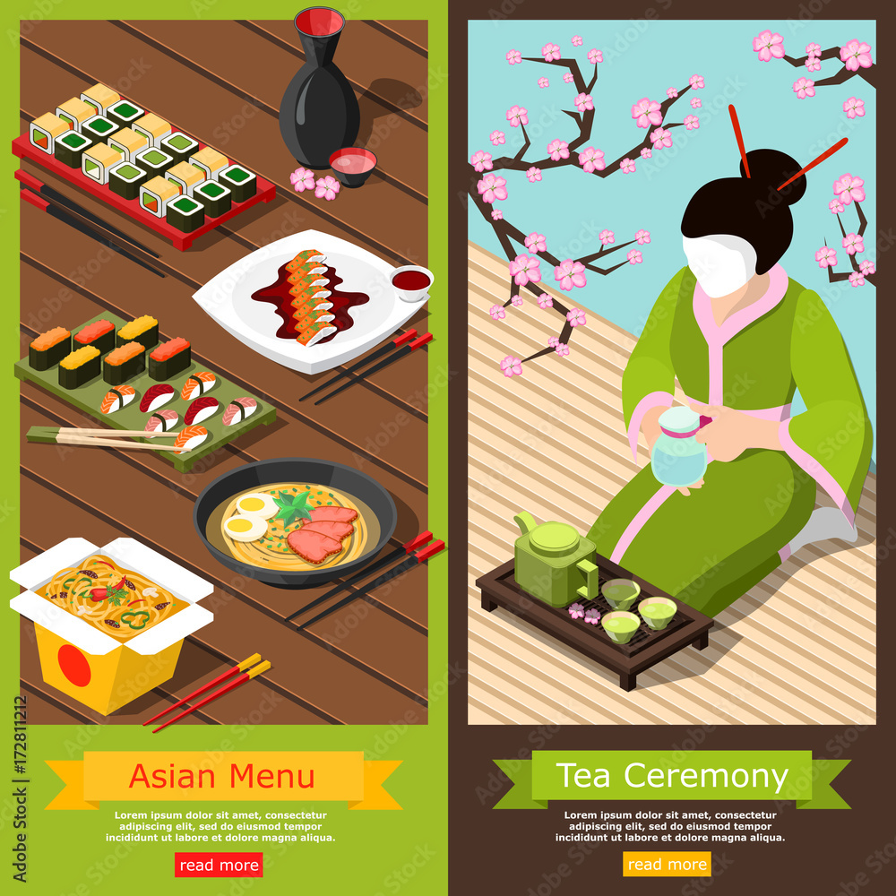 Obraz premium Isometric Sushi Bar Banners