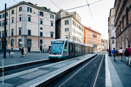 Fototapeta Naklejka Na Ścianę i Meble -  Tram in street in Rome