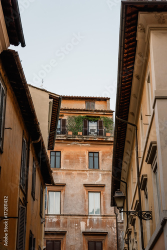 Low angle view of old buildings in historical centre of Rome a s photo