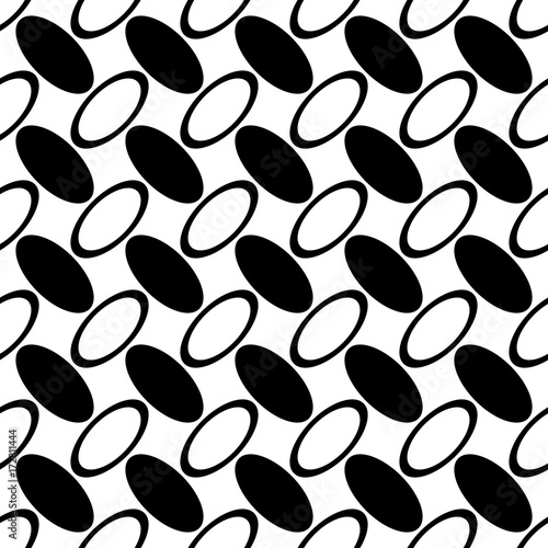 Monochrome abstract seamless geometric ellipse pattern - vector background design from curved oval shapes
