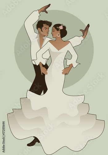 Spanish couple flamenco dancers. Vector Illustration