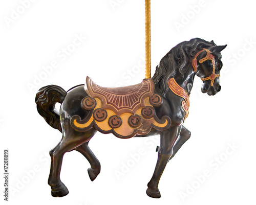 Old classic carousel horse isolated on white background