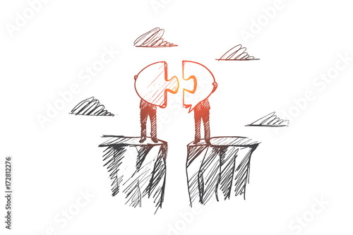 Contact concept. Hand drawn symbol of contact between two men. Cooperation and interaction symbol isolated vector illustration.