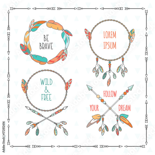 Canvas Print Vector tribal boho style frames with inspirational quotes