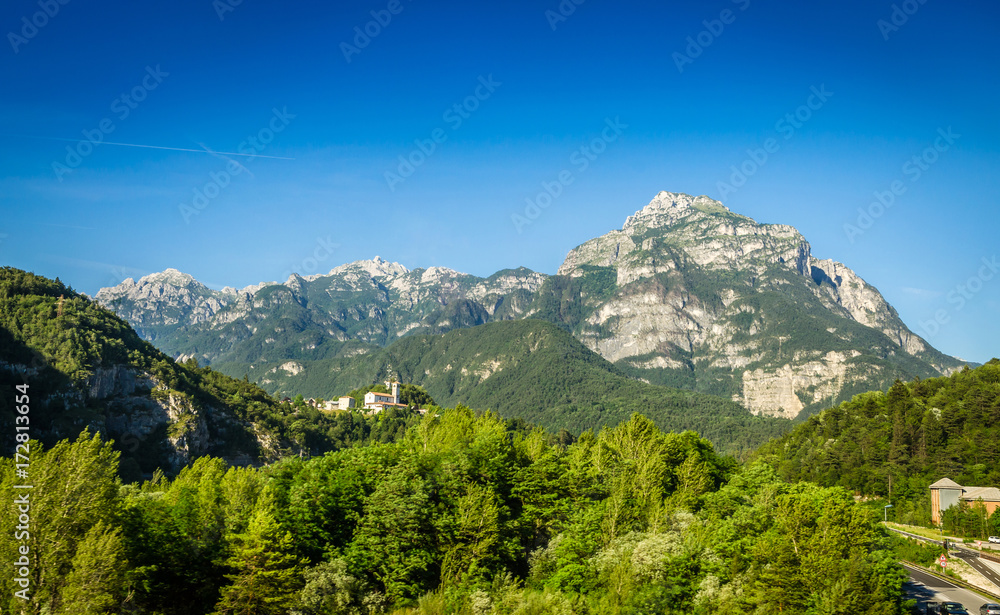 Summer panorama of Alps mountains