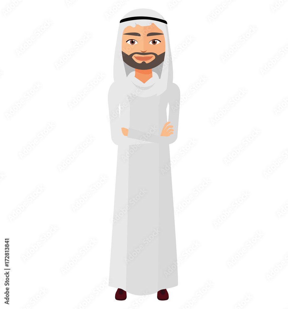 Saudi iran yemen emirates arab business man with crossed arms vector illustration