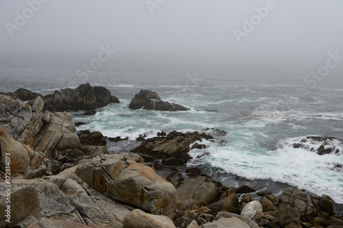 Coastline along the 17 Mile Drive in overcast day