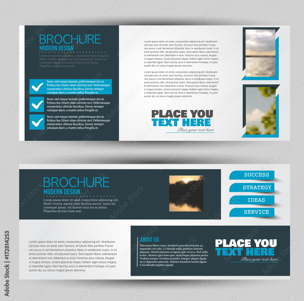 Obraz premium Flyer banner or web header template set. Vector illustration promotion design background. Blue color.